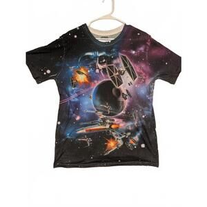 Star Wars T Shirt Space Battle Death Star Tie Fighter X Wing Mens Large AOP
